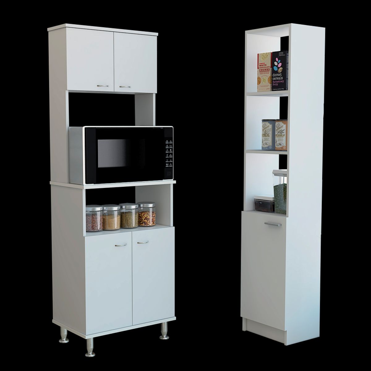 TUHOME - Combo Mueble Microondas 4 Puertas + Mueble Despensa 1 Puerta Blanco