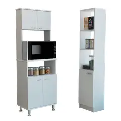 TUHOME - Combo Mueble Microondas 4 Puertas + Mueble Despensa 1 Puerta Blanco