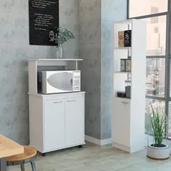 TUHOME - Combo Mueble Para Microondas Con Ruedas + Despensa 1 Puerta Blanco