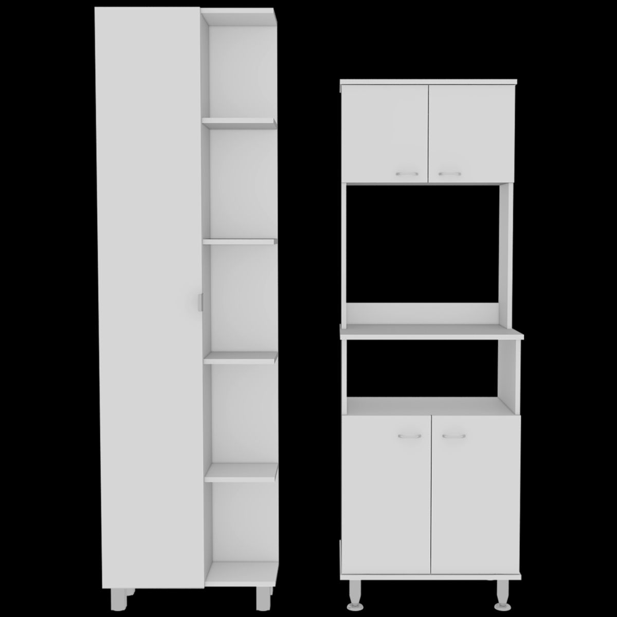 TUHOME - Combo Despensa Cocina 1 Puerta + Mueble Microondas 4 Puertas Blanco