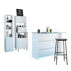 TUHOME - Combo Isla De Cocina + Despensa 1 Puerta + Mueble Microondas Blanco