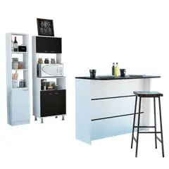 TUHOME - Combo Isla De Cocina + Mueble Microondas + Despensa Blanco Y Wengue
