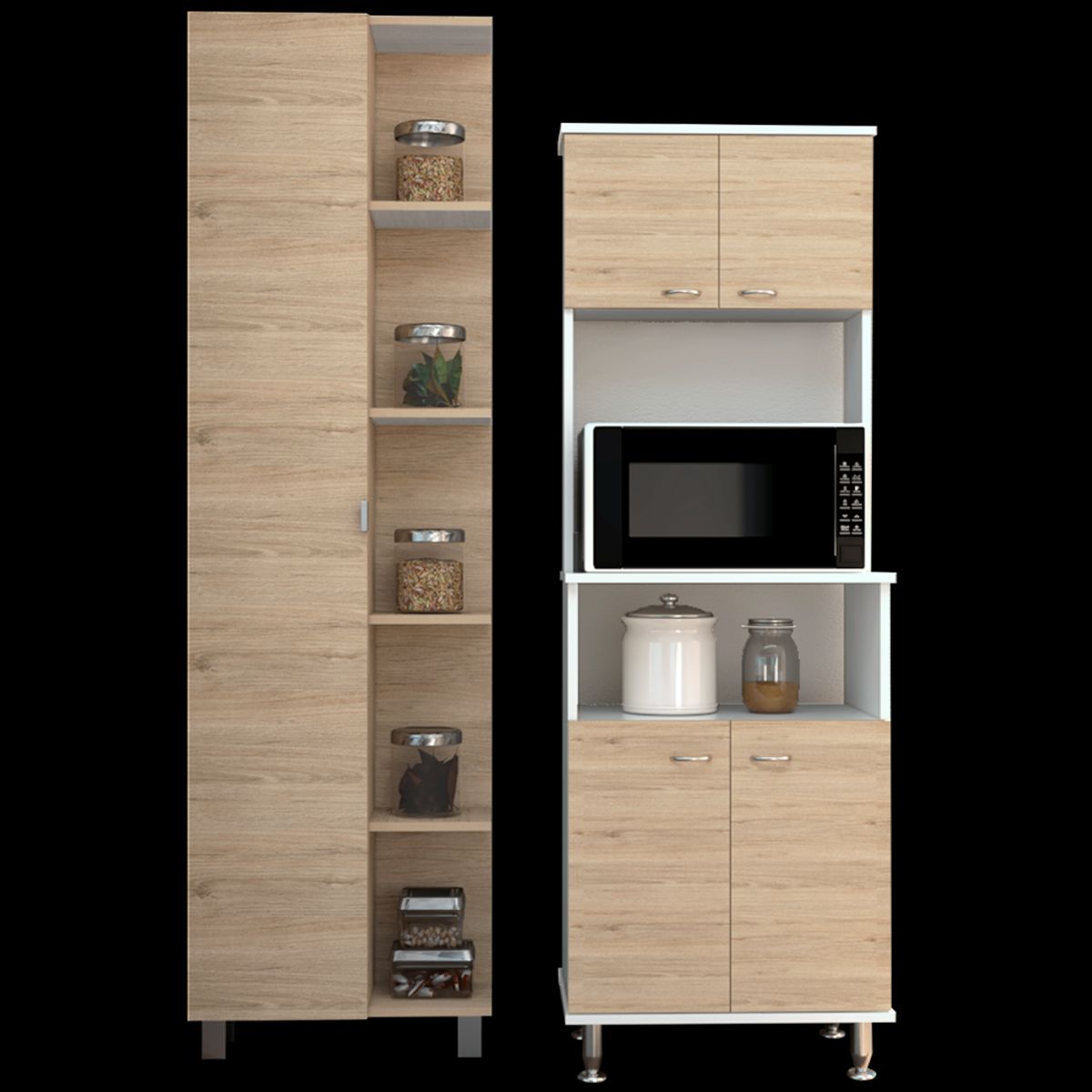 TUHOME - Combo Mueble Despensa De Cocina + Mueble Microondas 4 Puertas Rovere