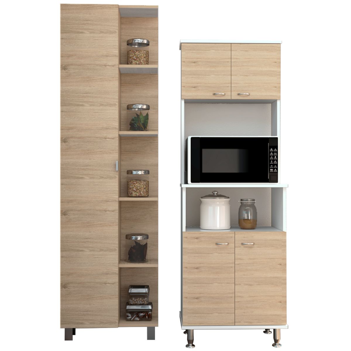 TUHOME - Combo Mueble Despensa De Cocina + Mueble Microondas 4 Puertas Rovere