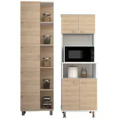 TUHOME - Combo Mueble Despensa De Cocina + Mueble Microondas 4 Puertas Rovere