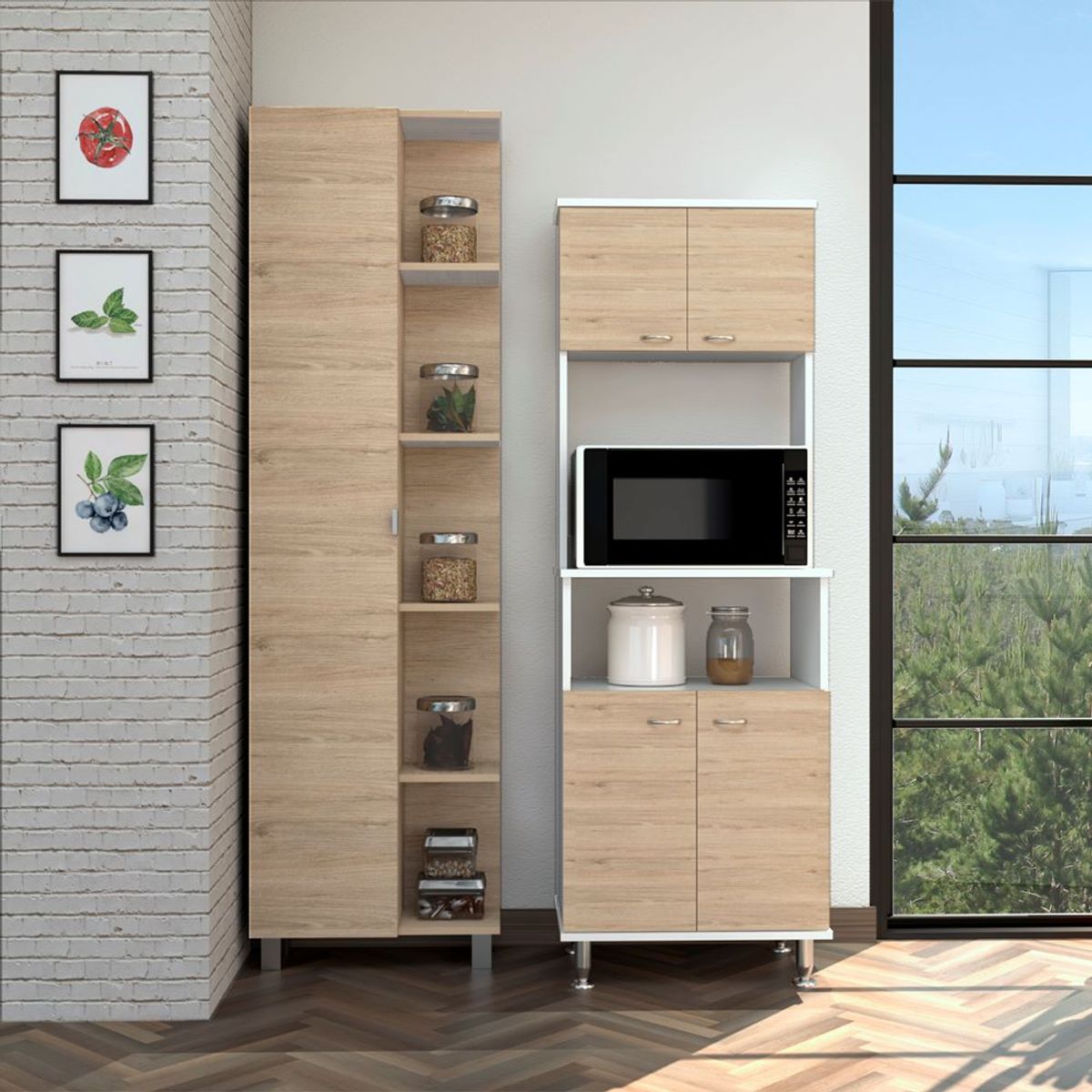 TUHOME - Combo Mueble Despensa De Cocina + Mueble Microondas 4 Puertas Rovere
