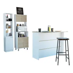 TUHOME - Combo Isla De Cocina + Despensa 1 Puerta + Mueble Microondas Rovere Y Blanco