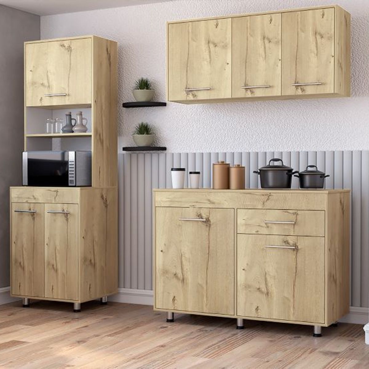 TUHOME - Combo Mueble Microondas + Mueble Aereo + Mueble Base Duna