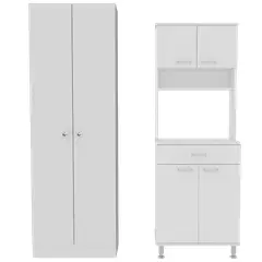 TUHOME - Combo Despensa 2 Puertas + Mueble Microondas 4 Puertas 1 Cajon Blanco