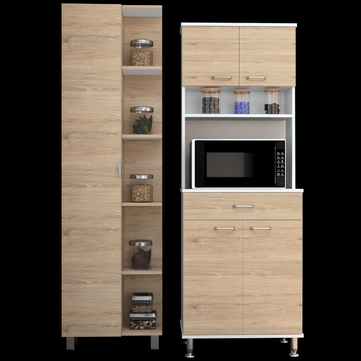 TUHOME - Combo De Cocina Mueble Microondas + Despensa 1 Puerta Rovere Y Blanco