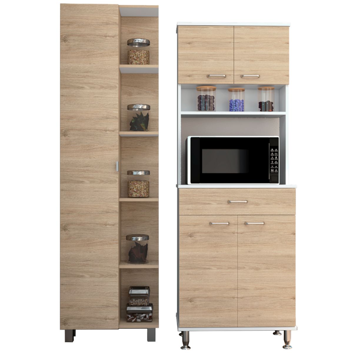 TUHOME - Combo De Cocina Mueble Microondas + Despensa 1 Puerta Rovere Y Blanco
