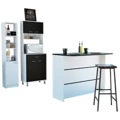 TUHOME - Combo Mueble Microondas + Despensa + Isla De Cocina Wengue Y Blanco