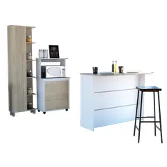 TUHOME - Combo Isla De Cocina + Despensa + Mueble Microondas Rovere Y Blanco
