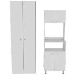 TUHOME - Combo Despensa De Cocina 2 Puertas + Mueble Microondas 4 Puertas Blanco