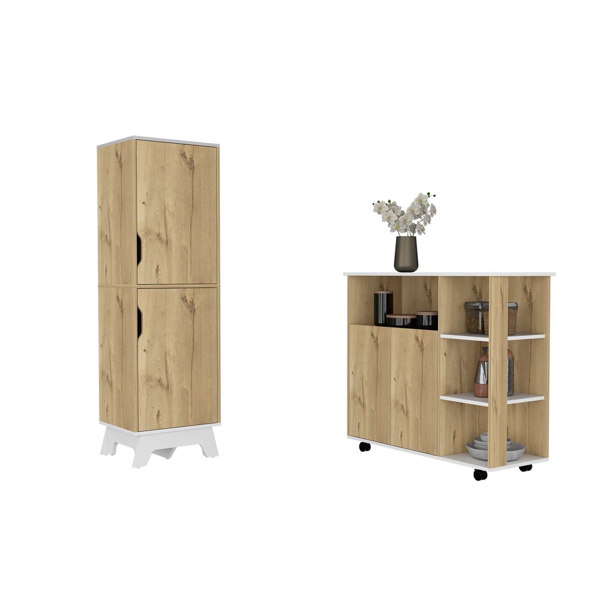 Mueble Despensa 2 Puertas + Mesa Auxiliar De Cocina Con Ruedas Duna, marca TUHOME - Foto Principal