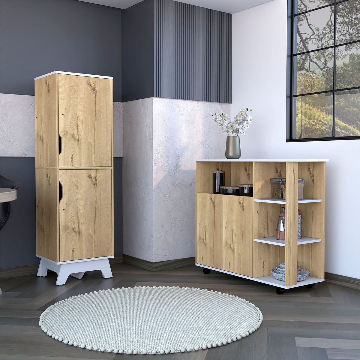 Mueble Despensa 2 Puertas + Mesa Auxiliar De Cocina Con Ruedas Duna, marca TUHOME - Foto 2