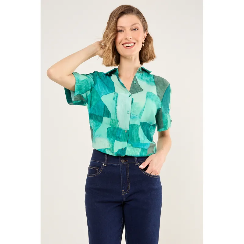 MA GRIFFE - Blusas Manga Corta Mujer Verde Magriffe
