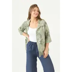 PRIVILEGE - Tapado de lino verde estampado 3419
