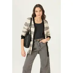 PRIVILEGE - Tapado tejido beige rayas 2968