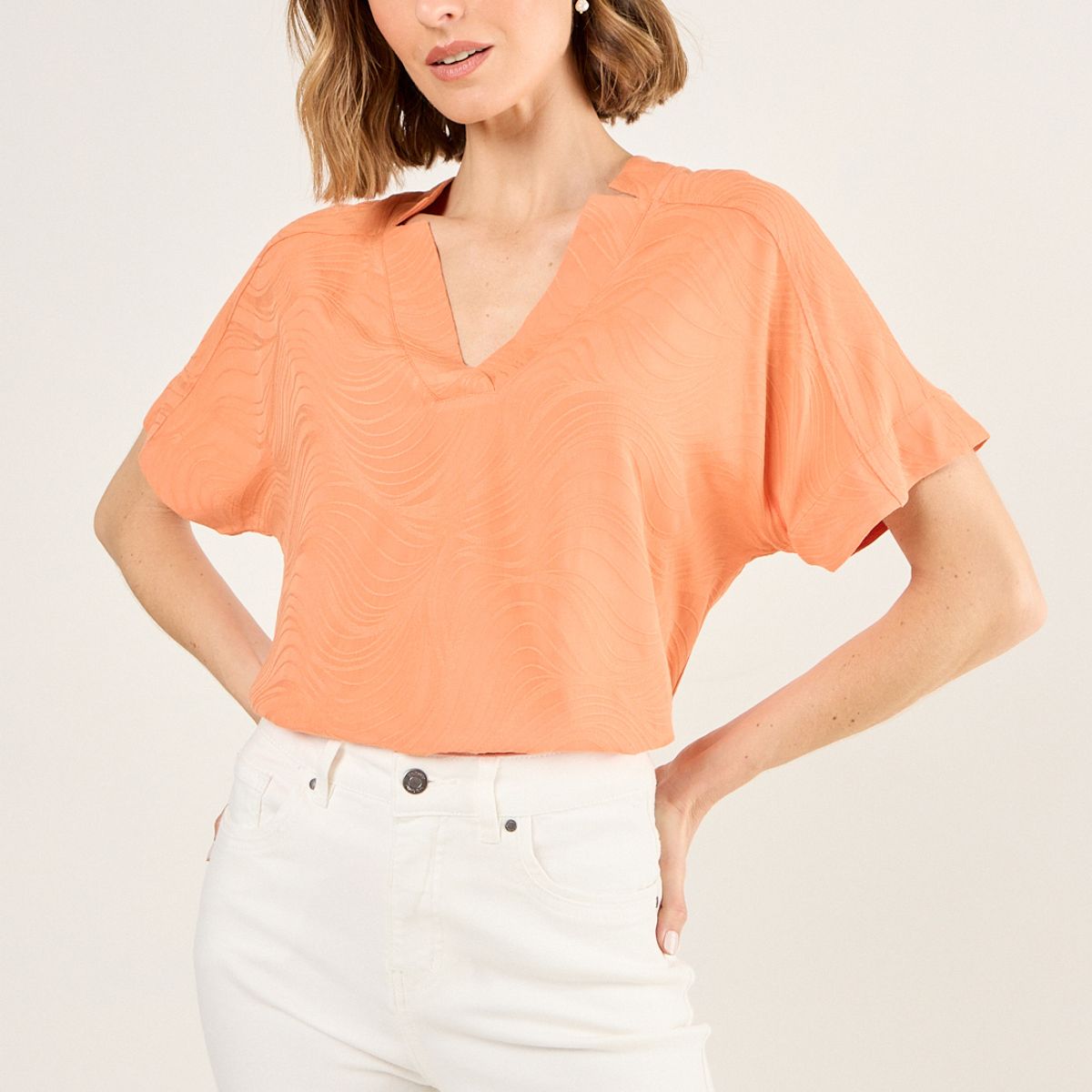 MA GRIFFE - Blusa Lisa Con Textura Mujer Naranjo Magriffe