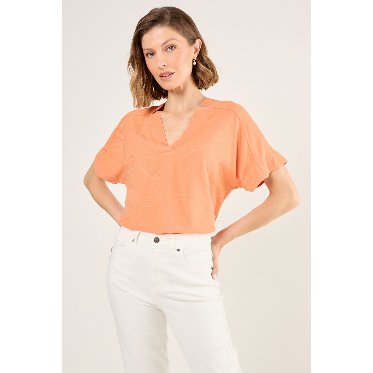 MA GRIFFE - Blusa Lisa Con Textura Mujer Naranjo Magriffe