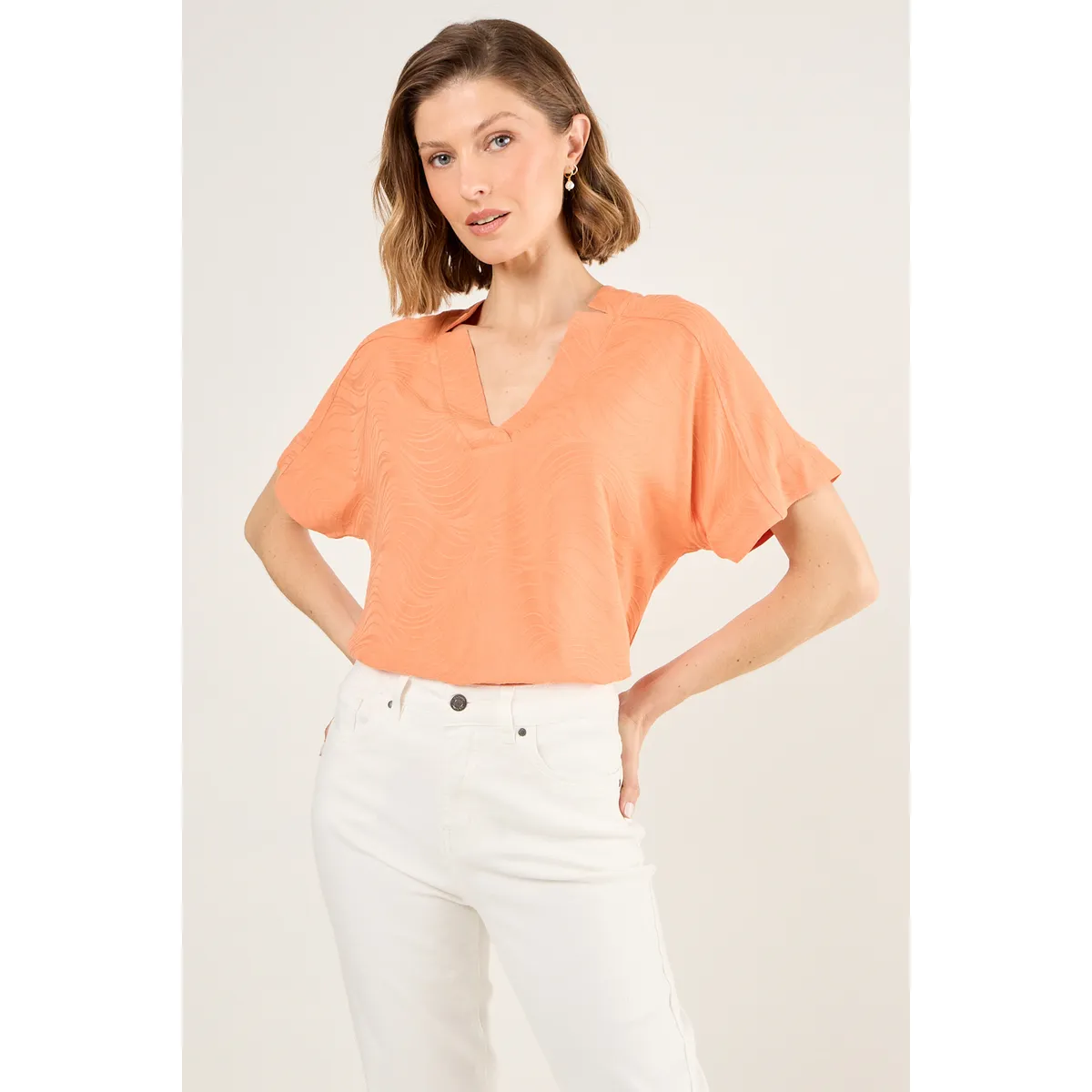 MA GRIFFE - Blusa Lisa Con Textura Mujer Naranjo Magriffe