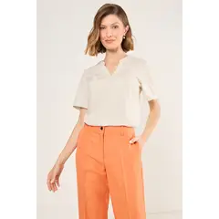 MA GRIFFE - Blusas Manga Corta Mujer Beige Magriffe