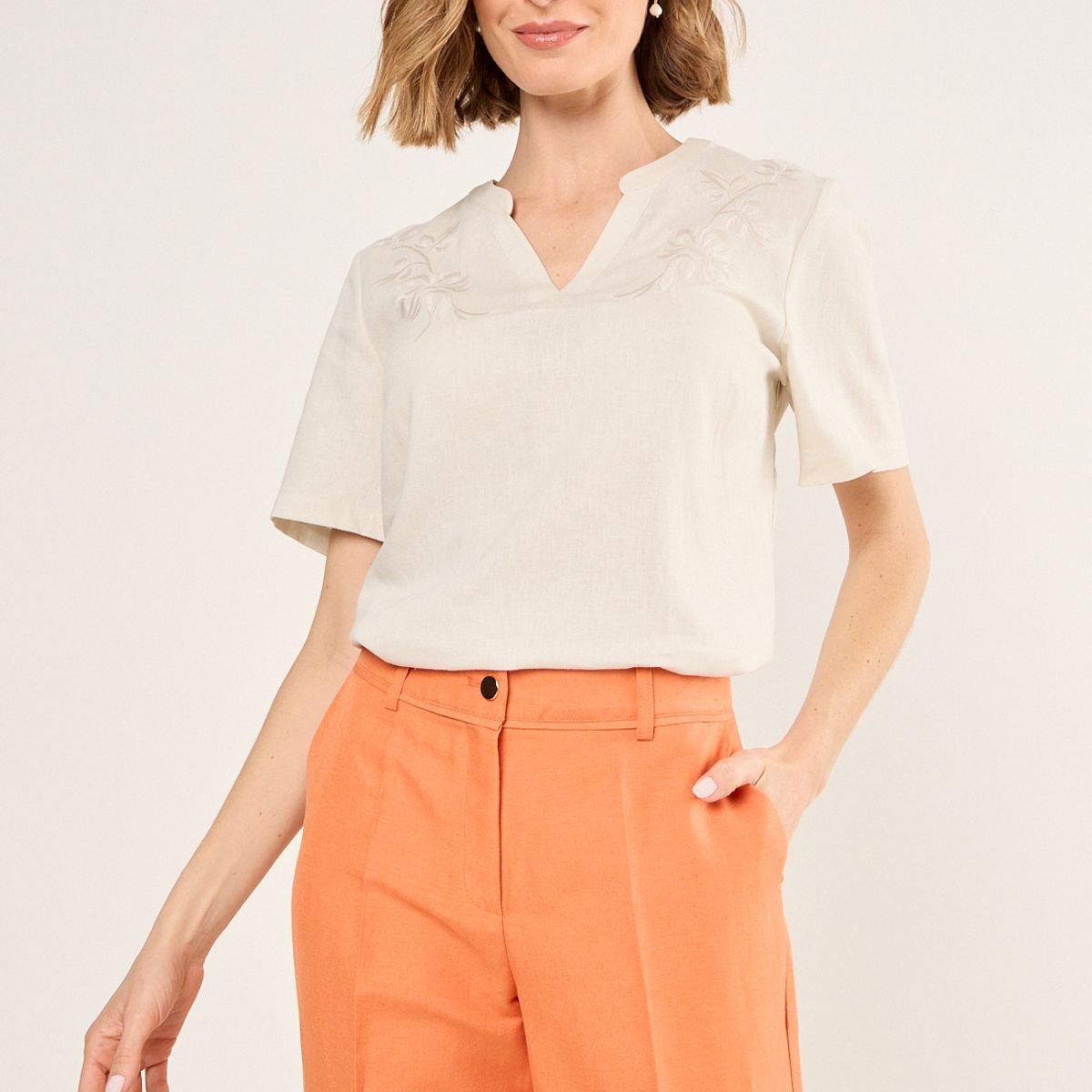 MA GRIFFE - Blusas Manga Corta Mujer Beige Magriffe