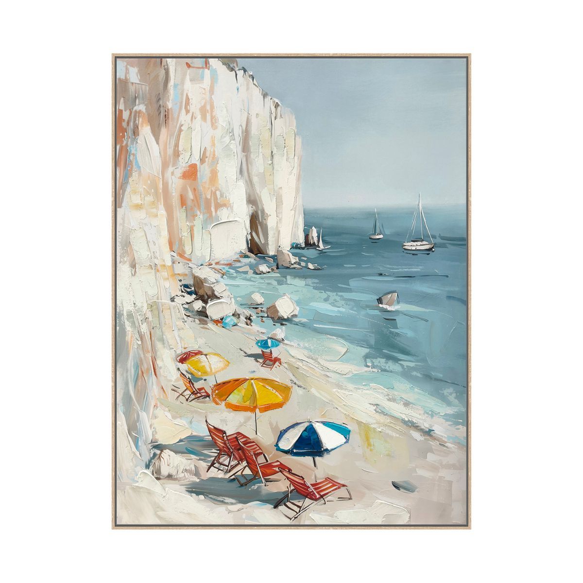 NECTAR - Cuadro La Playa canvas HD pintado a mano marco caramelo 70 x 100 cm