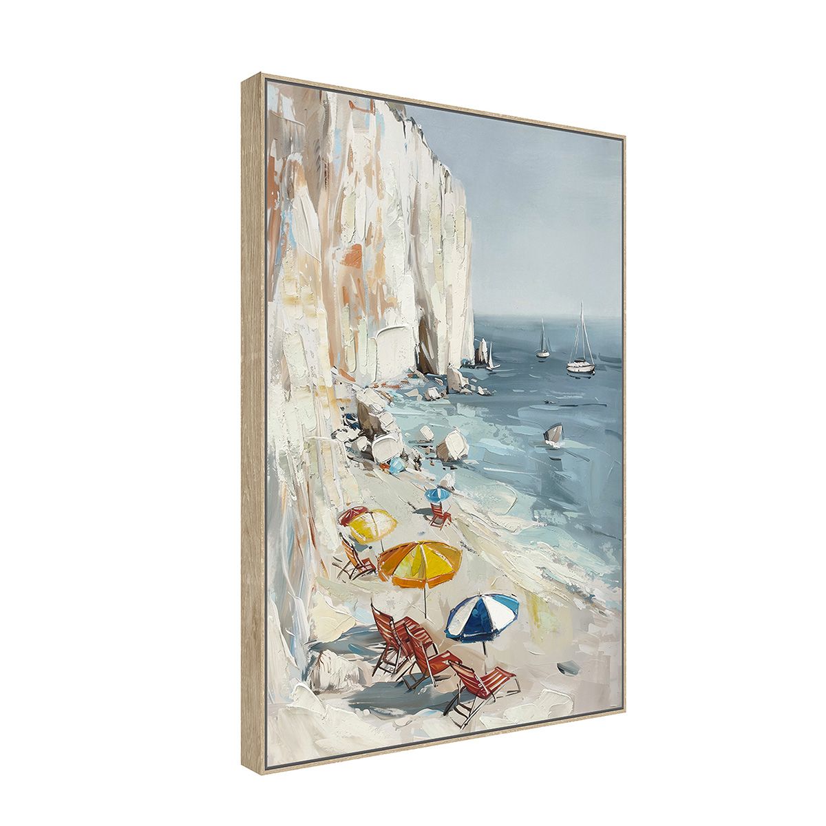 NECTAR - Cuadro La Playa canvas HD pintado a mano marco caramelo 70 x 100 cm