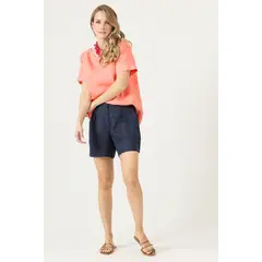 PRIVILEGE - Shorts de lino straight azul marino 3191