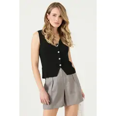 PRIVILEGE - Shorts de lino straight vison 3192