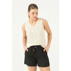 PRIVILEGE - Shorts de lino straight negro 3028
