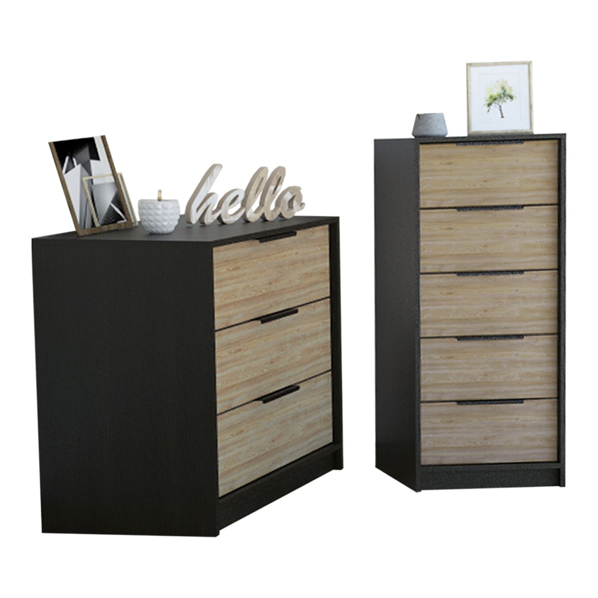 TUHOME - Combo Comoda 3 Cajones + Comoda 5 Cajones Kaia Wengue Y Miel