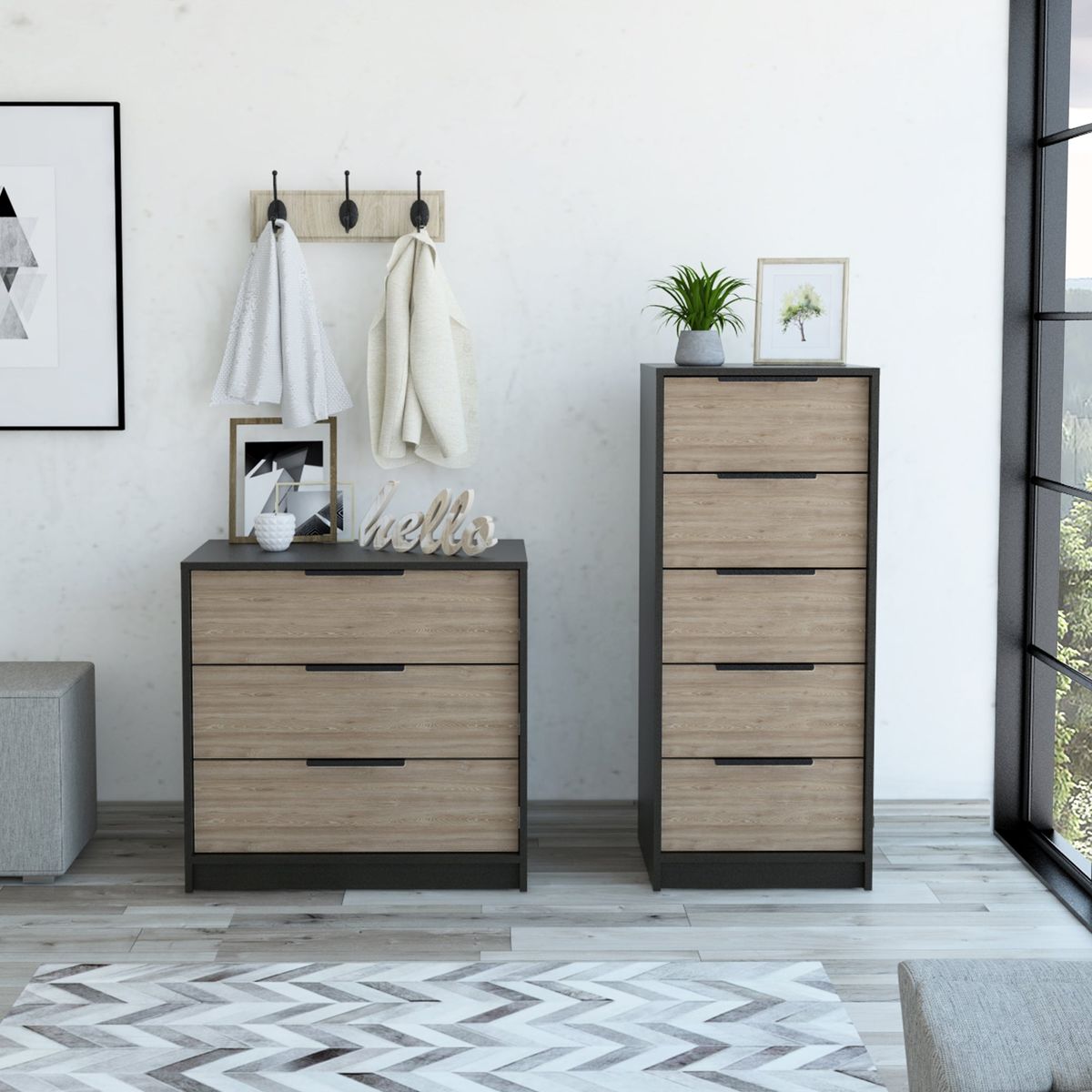 TUHOME - Combo Comoda 3 Cajones + Comoda 5 Cajones Kaia Wengue Y Miel