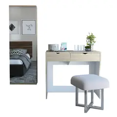 TUHOME - Combo Tocador 2 Cajones + Velador Con Espejo Perla Rovere Y Blanco