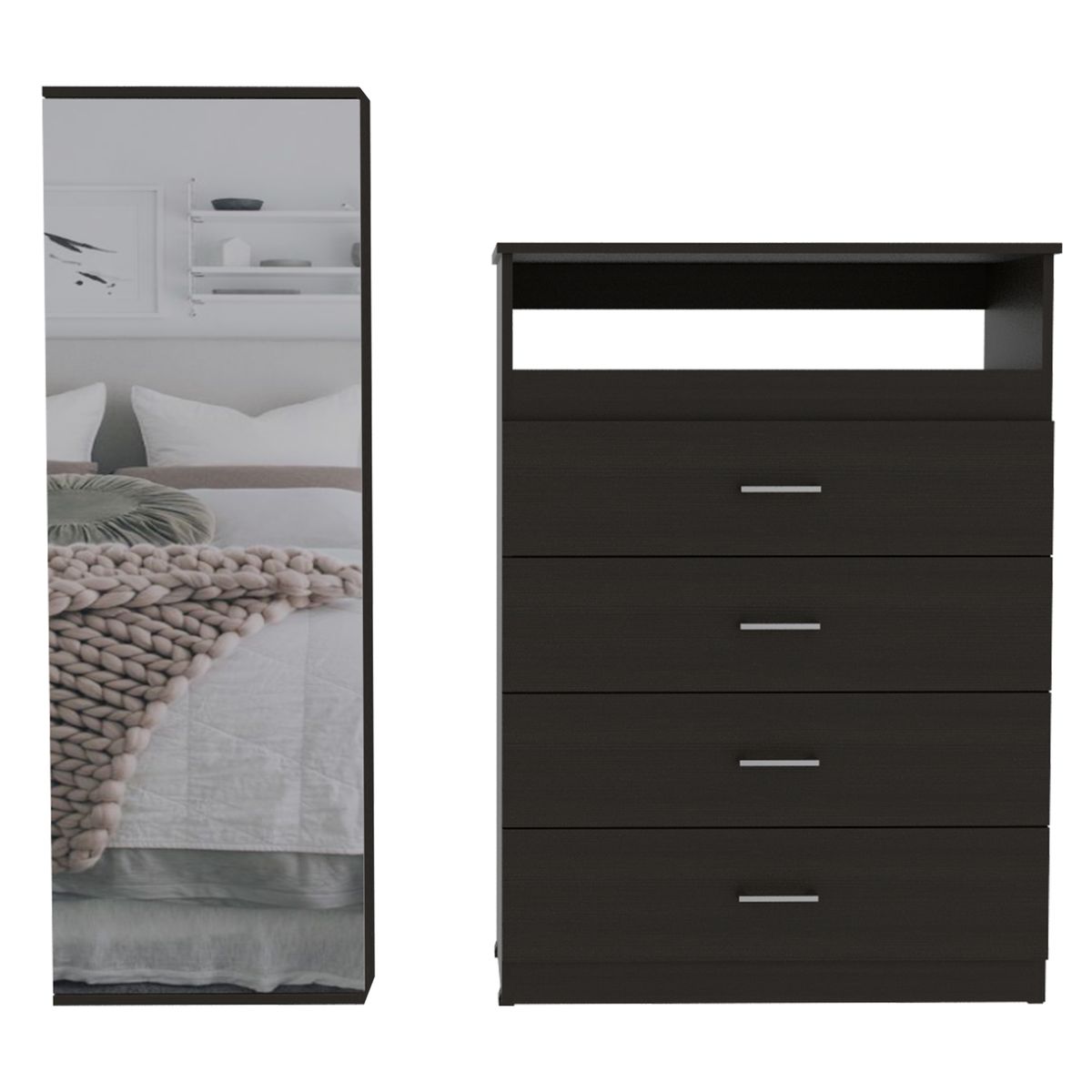 TUHOME - Combo Comoda 4 Cajones + Zapatero Con Espejo  Dreams Wengue