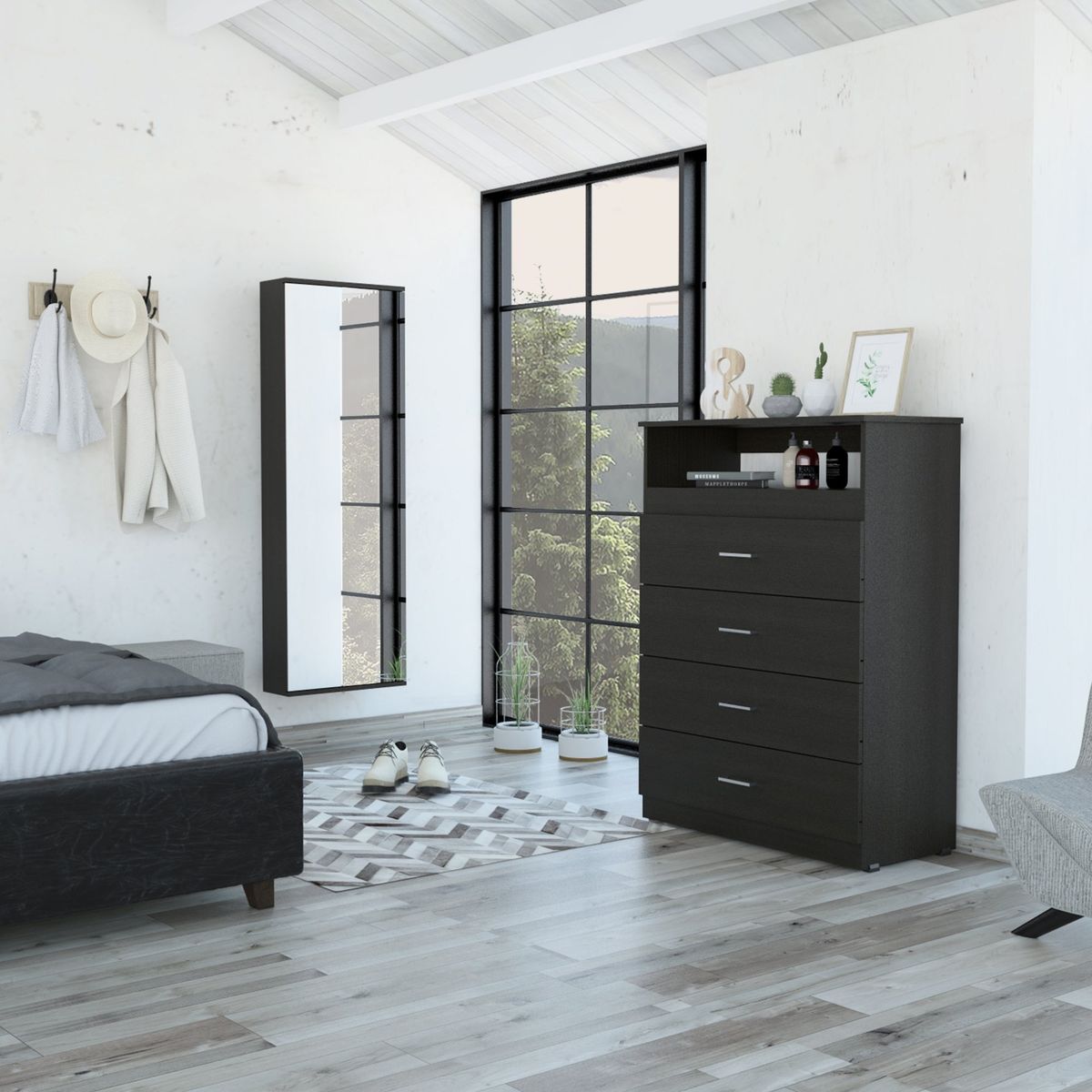 TUHOME - Combo Comoda 4 Cajones + Zapatero Con Espejo  Dreams Wengue