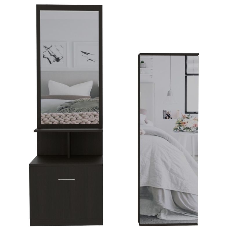 TUHOME - Combo Zapatero 1 Puerta + Velador Alto Con Espejo Dreams Wengue