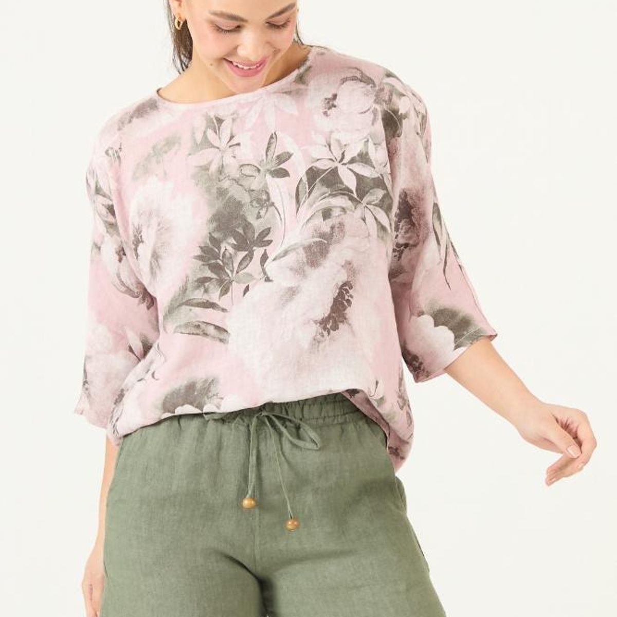 PRIVILEGE - Shorts de lino straight verde PRIVILEGE 3446