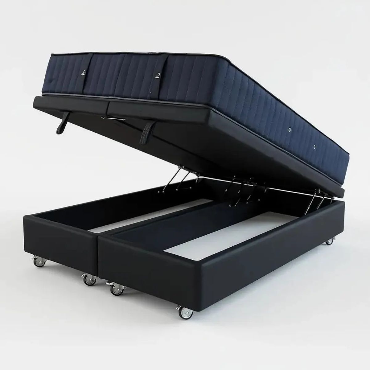 BLOCCARE - Cama Baul 2 Plazas L200+Colchon CIC SUPERPREMIUM/Ruedas DELUXE Negro