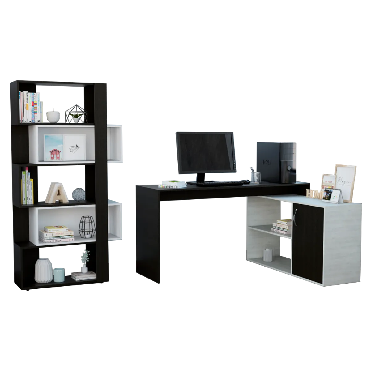 TUHOME - Combo Escritorio En  L + Biblioteca Office Wengue