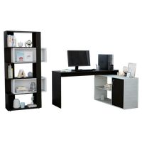 Combo Escritorio En L + Biblioteca Office Wengue