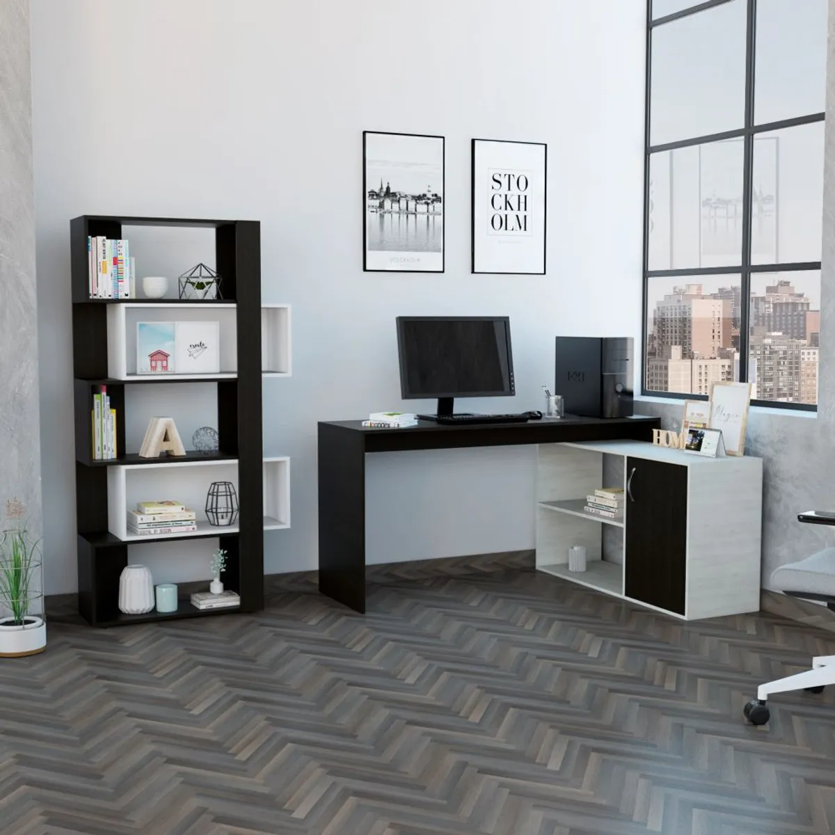 TUHOME - Combo Escritorio En  L + Biblioteca Office Wengue