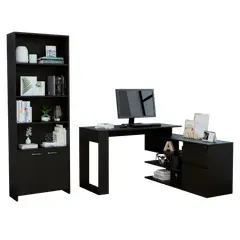 TUHOME - Combo Escritorio En L + Biblioteca Office 2 Puertas Wengue