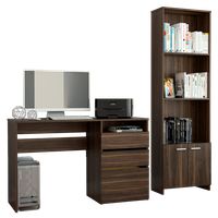 Combo Escritorio + Biblioteca 2 Puertas 4 Niveles Café Oscuro
