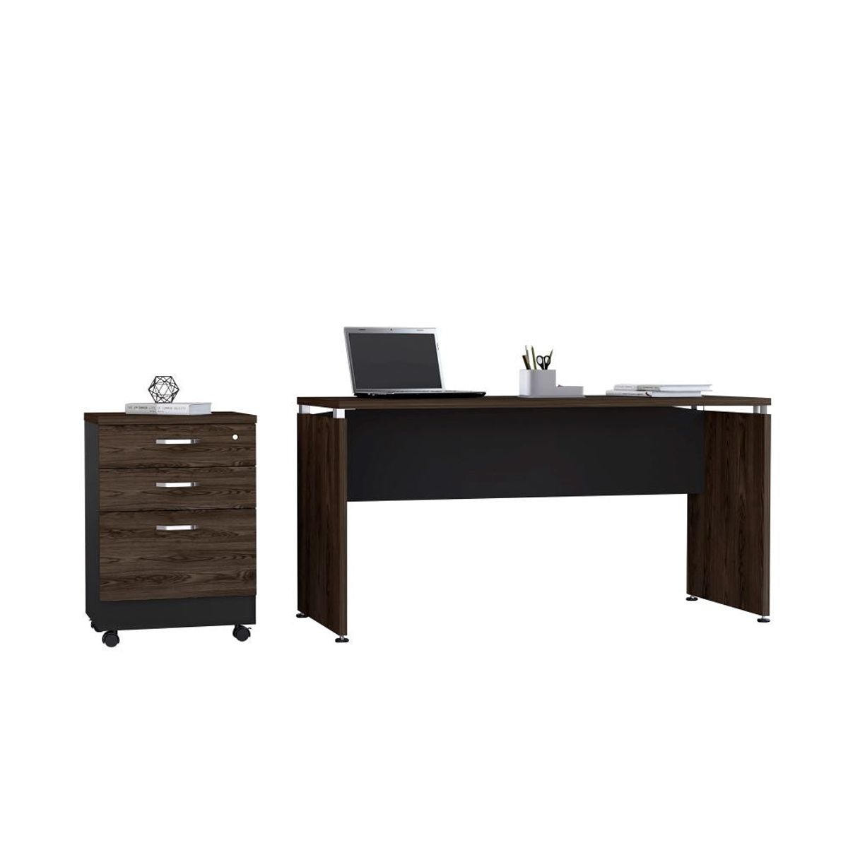 TUHOME - Combo Mesa Escritorio 150 Cm + Cajonera Con Ruedas Coñac