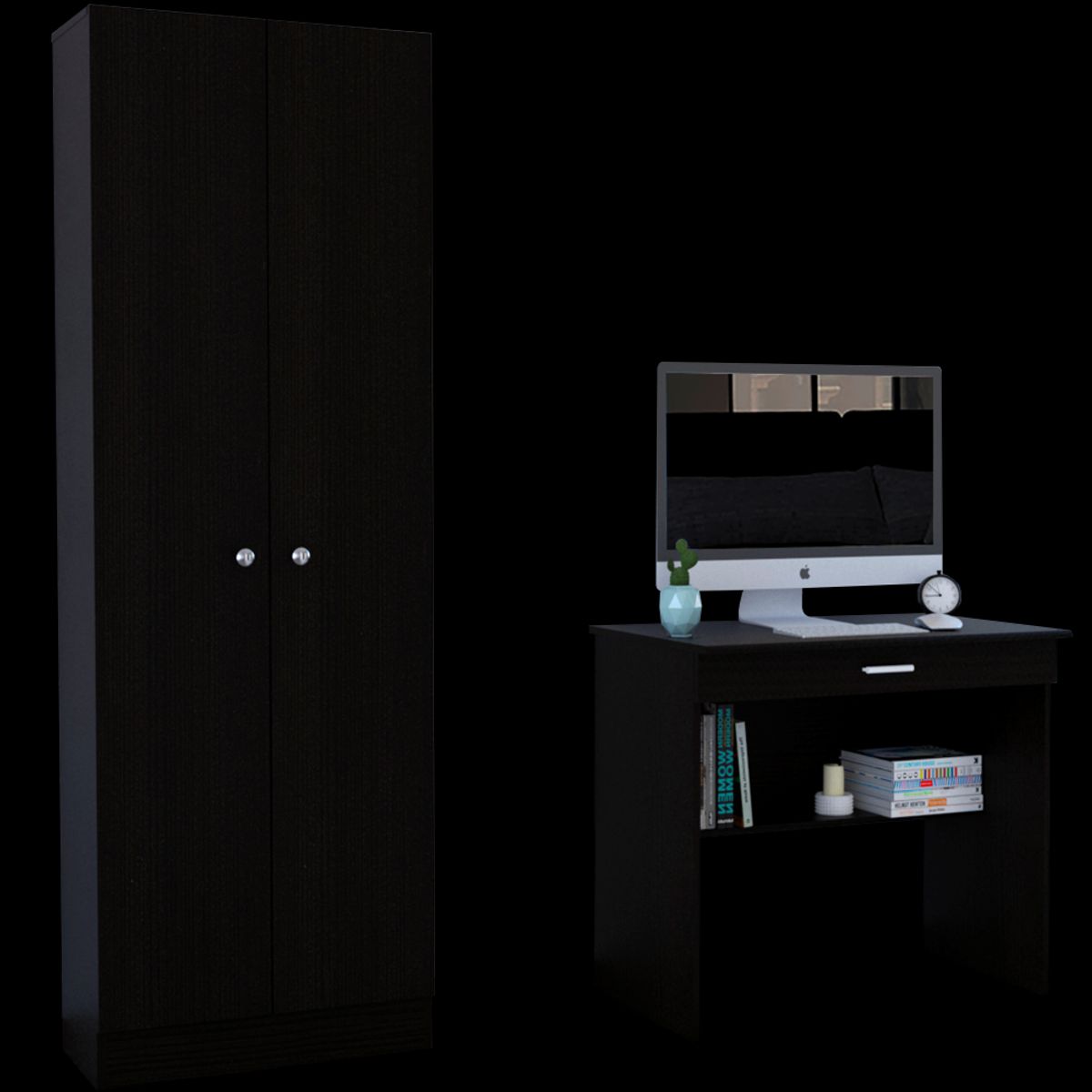 TUHOME - Combo Escritorio 1 Cajon + Closet 2 Puertas Office Wengue