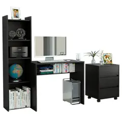 TUHOME - Combo Escritorio Biblioteca + Cajonera 4 Ruedas Wengue