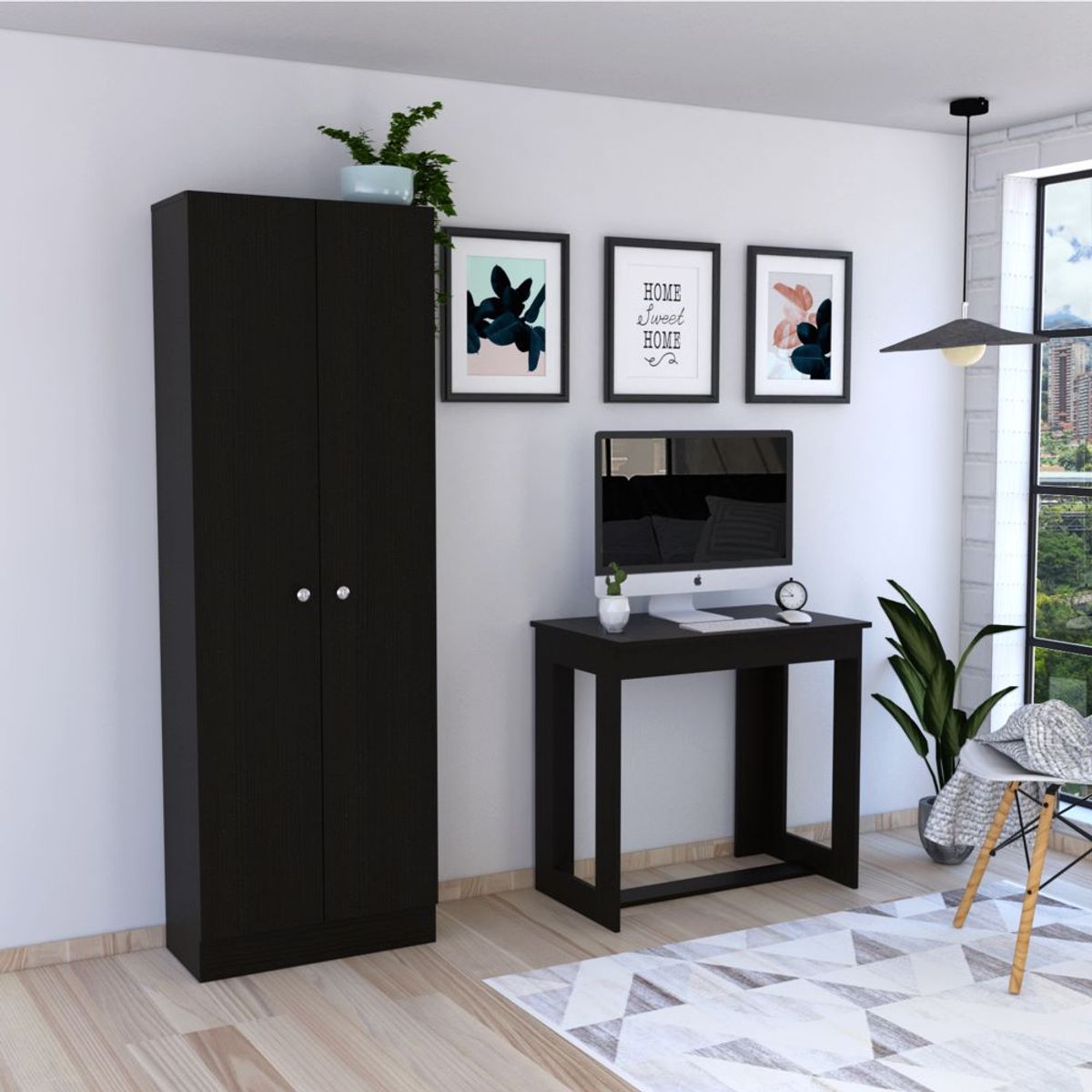 TUHOME - Combo Escritorio + Closet 2 Puertas Wengue